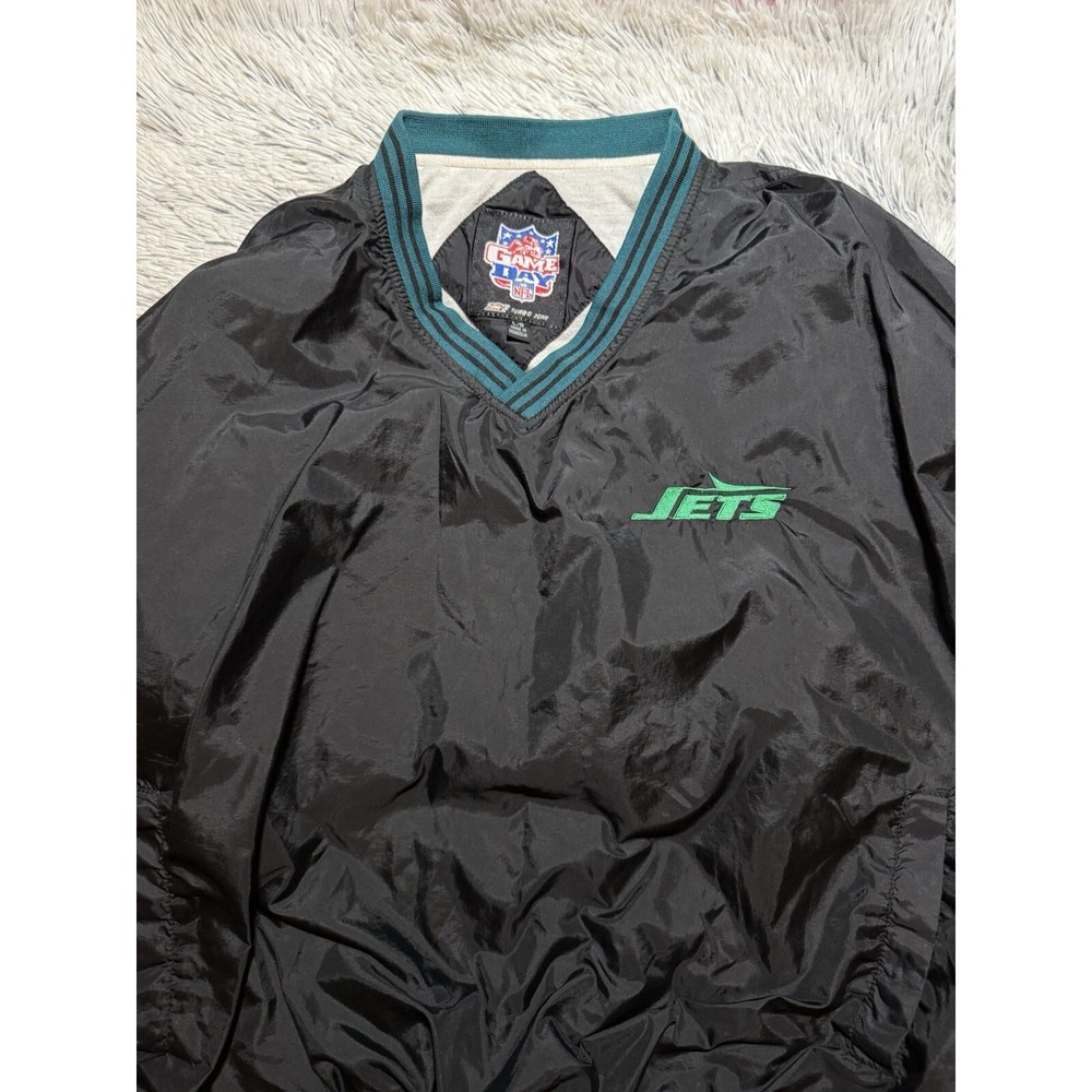 VTG Game Day Jets Football Pullover Windbreaker Jacket V Neck NFL NY Large